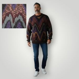 Vintage CAMBIO Italia Metallic Wool Sweater 80s 90s Zigzag Made Italy‎ 3T L/XL